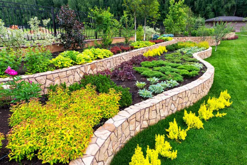 Beautifully designed landscape with terraced gardens